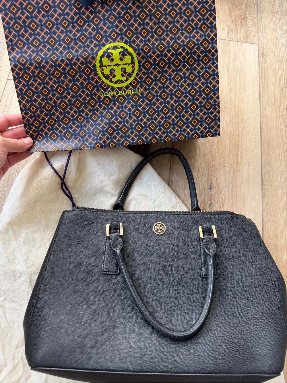 Tory Burch Black Saffiano Leather Satchel